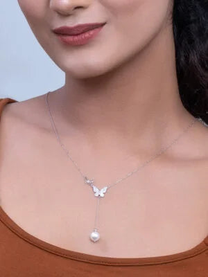 Butterfly Chain with Delicate Pearl Drop Butterfly Chain with Delicate Pearl Drop