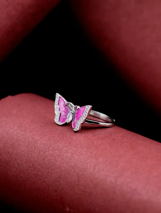 Pink Enamel Adjustable Butterfly